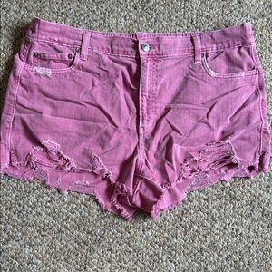 Aerie Pink Distressed Jean Shorts